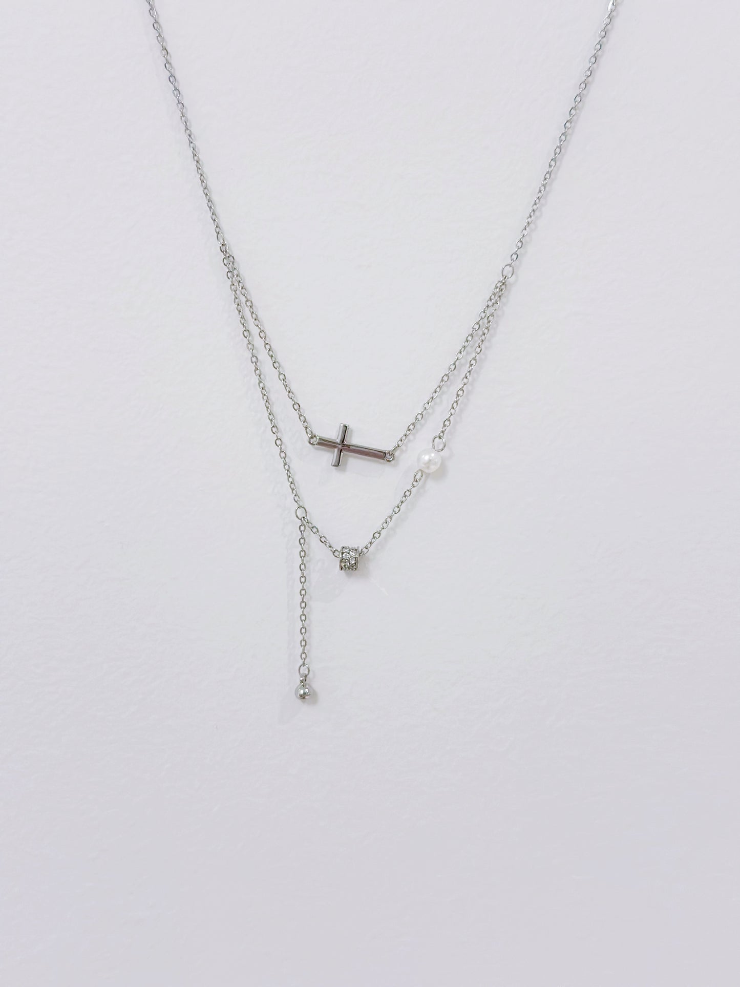 14KGP Cross & Pearl Necklace