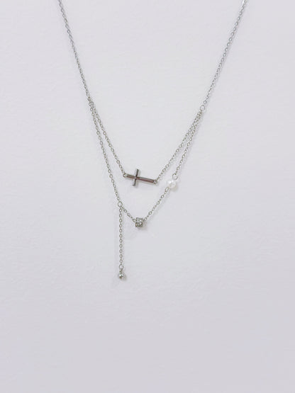 14KGP Cross & Pearl Necklace