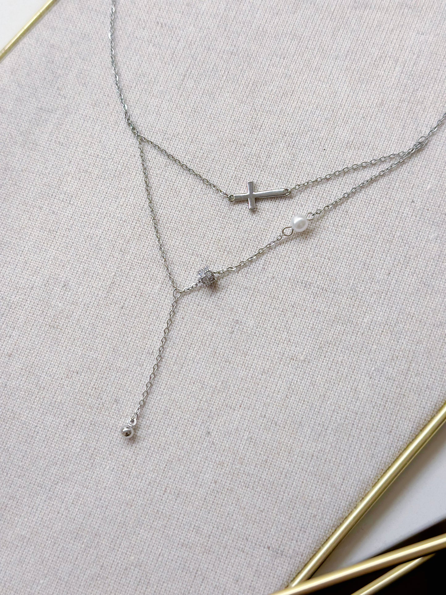14KGP Cross & Pearl Necklace