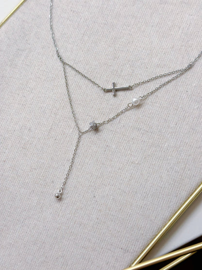 14KGP Cross & Pearl Necklace