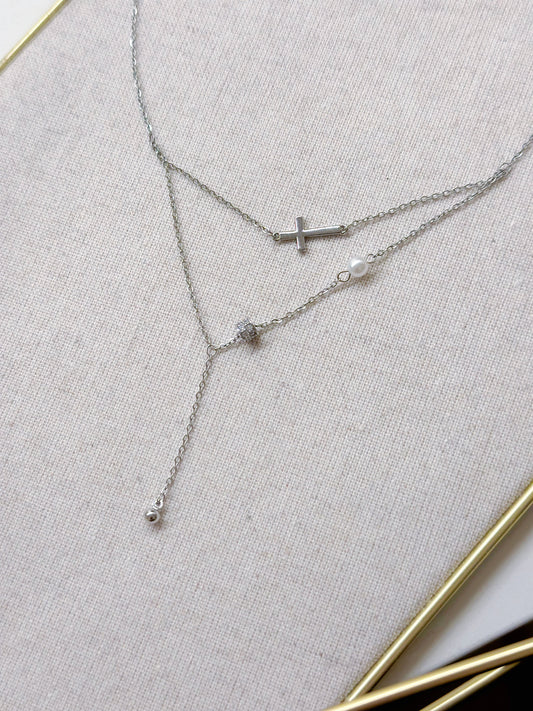 14KGP Cross & Pearl Necklace