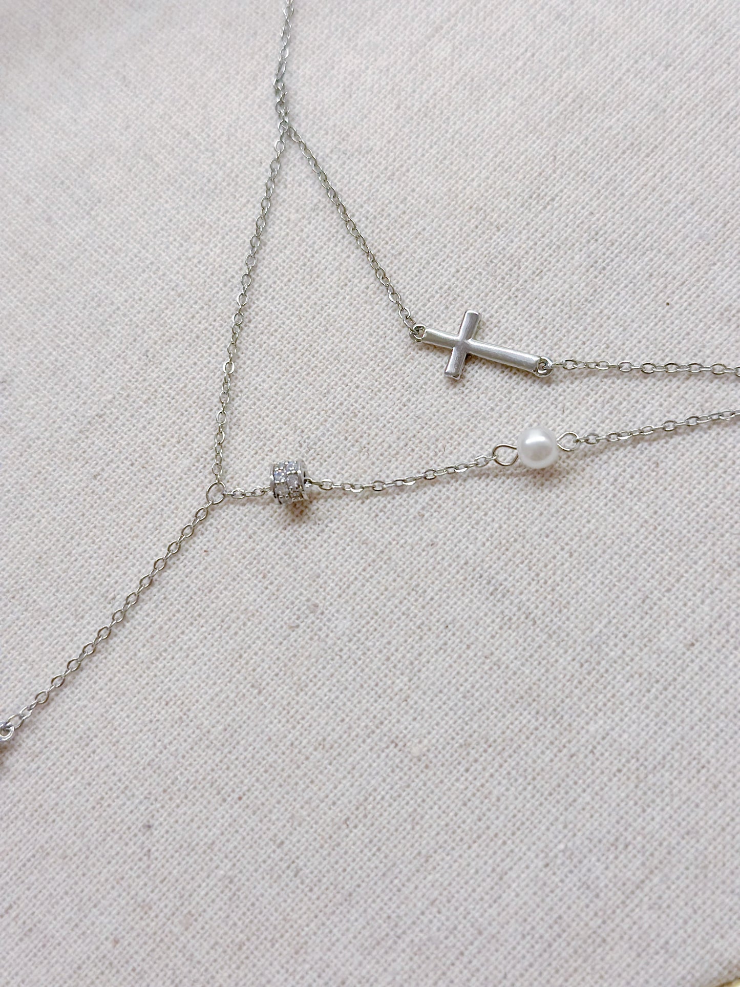 14KGP Cross & Pearl Necklace
