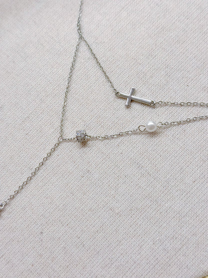 14KGP Cross & Pearl Necklace