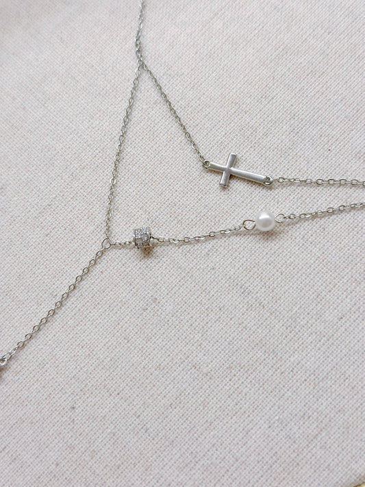 14KGP Cross & Pearl Necklace