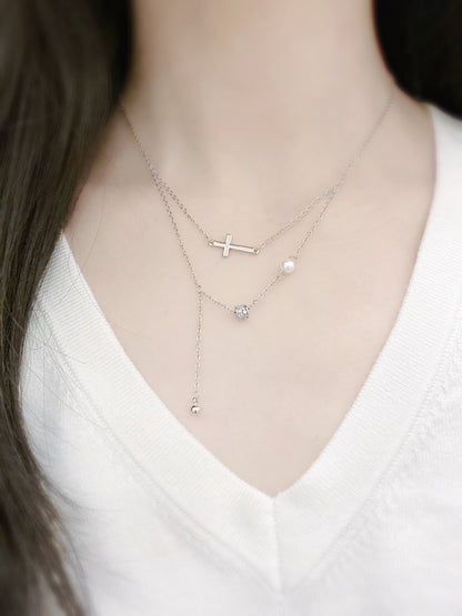 14KGP Cross & Pearl Necklace