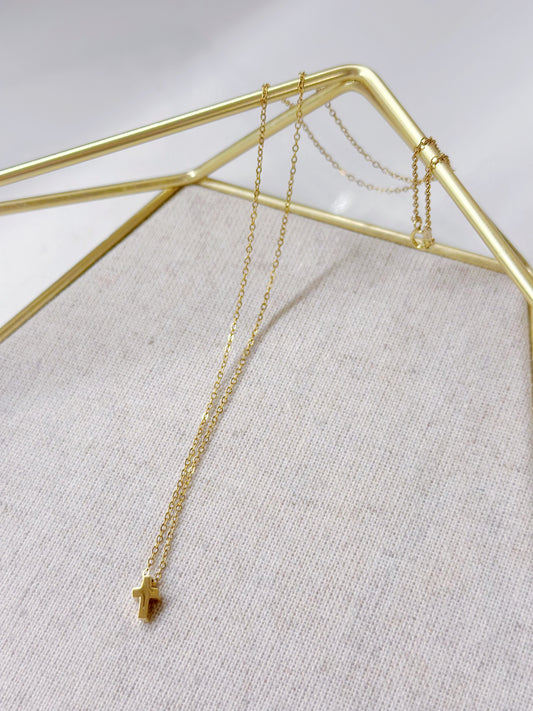14KGF Tetris Cross Pendant Necklace